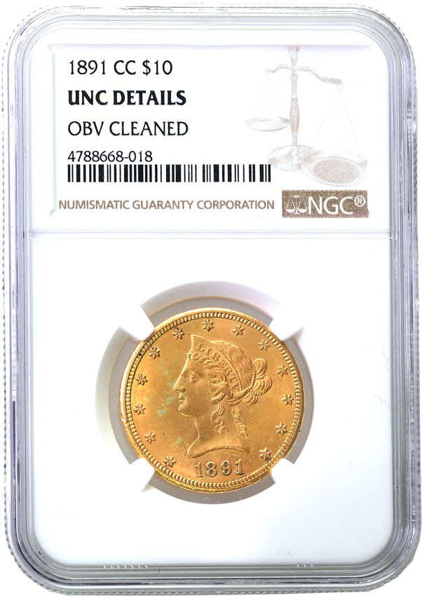 USA. 10 Dolarów 1891 CC, Carson City NGC UNC